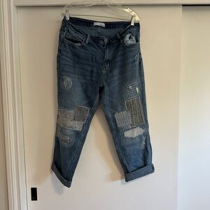 Women's Blue Patchwork Jeans